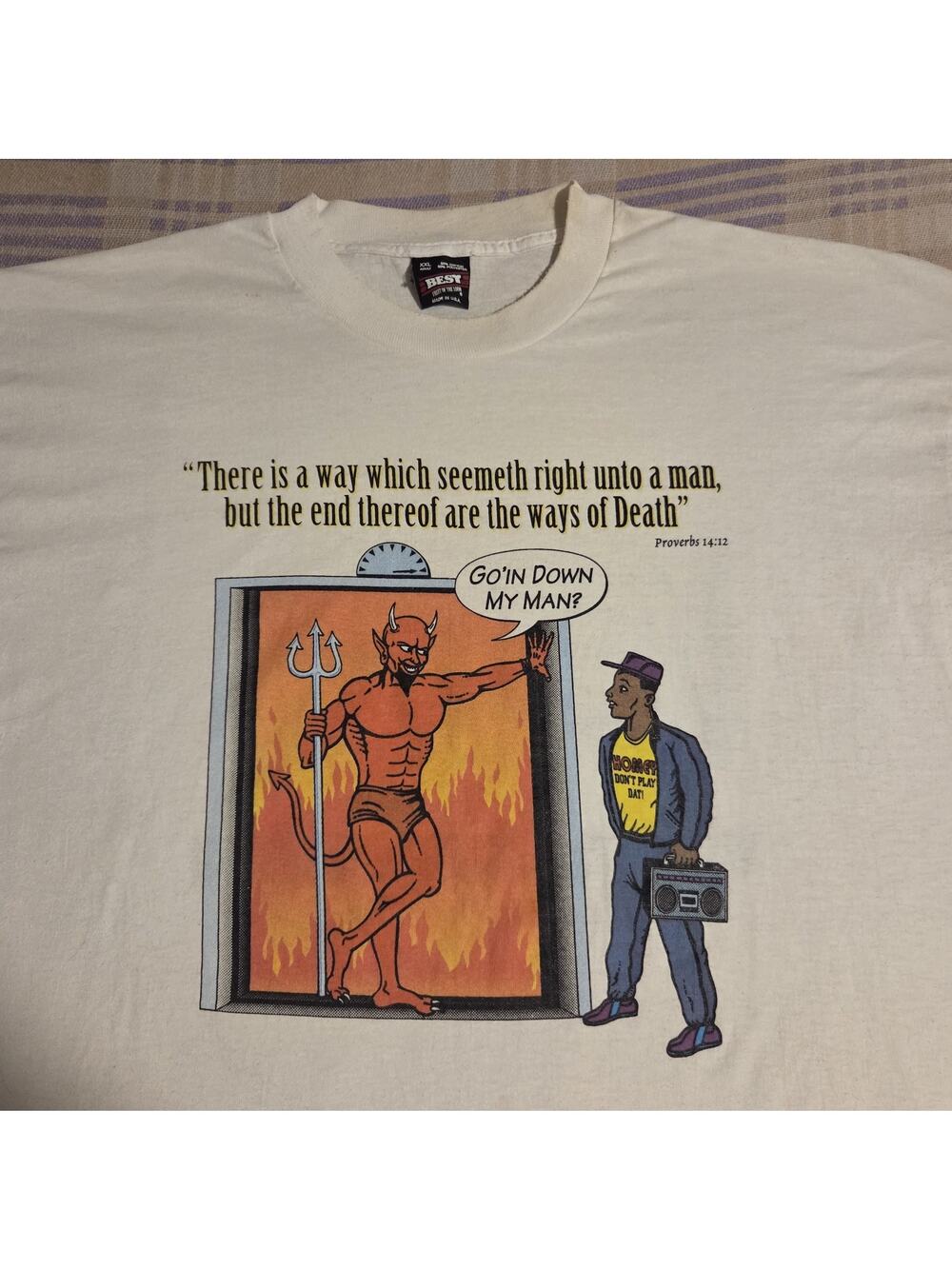 Vintage 90s God Devil Jesus T Shirt Homey Dont Play Dat Death Church Bible Hell